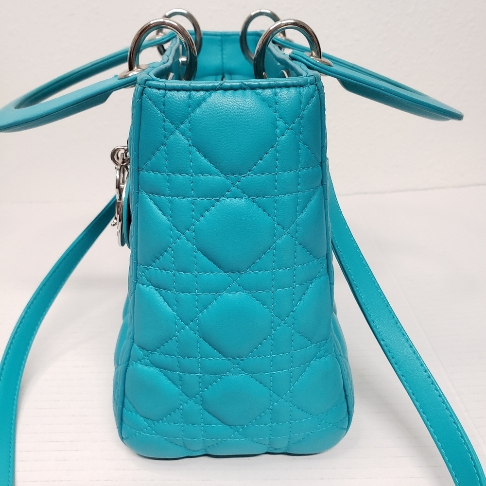 Authentic Dior Lady Dior Turquoise Cannage Leather Medium Bag - Picture 5 of 16